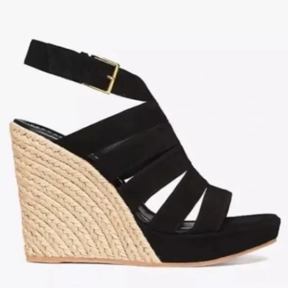 Tory Burch Shoes - Tory Burch Black Bailey M-strap Wedge Suede Espadrille Size 8 Coastal Leather